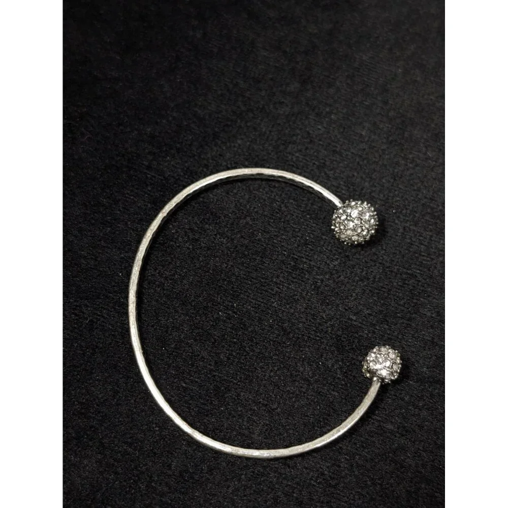 Ann Taylor LOFT Distressed Silver Tone Hammered Crystal Ball Cuff Bracelet 6